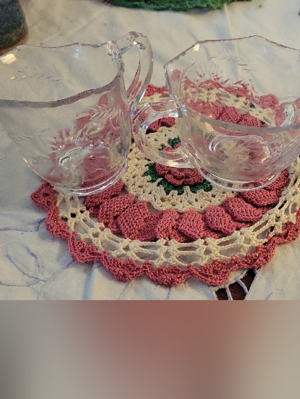 Pretty Vintage Clear Glass Creamer and Sugar Set